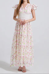 Sleeve High Waist Slim Fit Floral Lace Dress