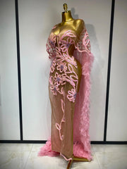 Mesh See Through Maxi Dress In Pink