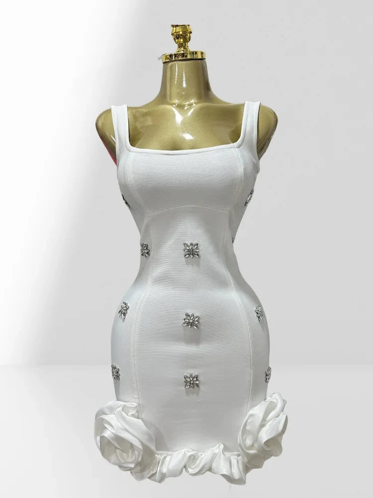 Diamonds Sleeveless Ruffles Bodycon Mini Bandage Dress