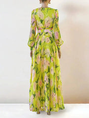 Floral Print Lantern Sleeve Maxi Dress in Yellow
