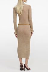 Gold Lurex Ribbed Knit Midi Dress