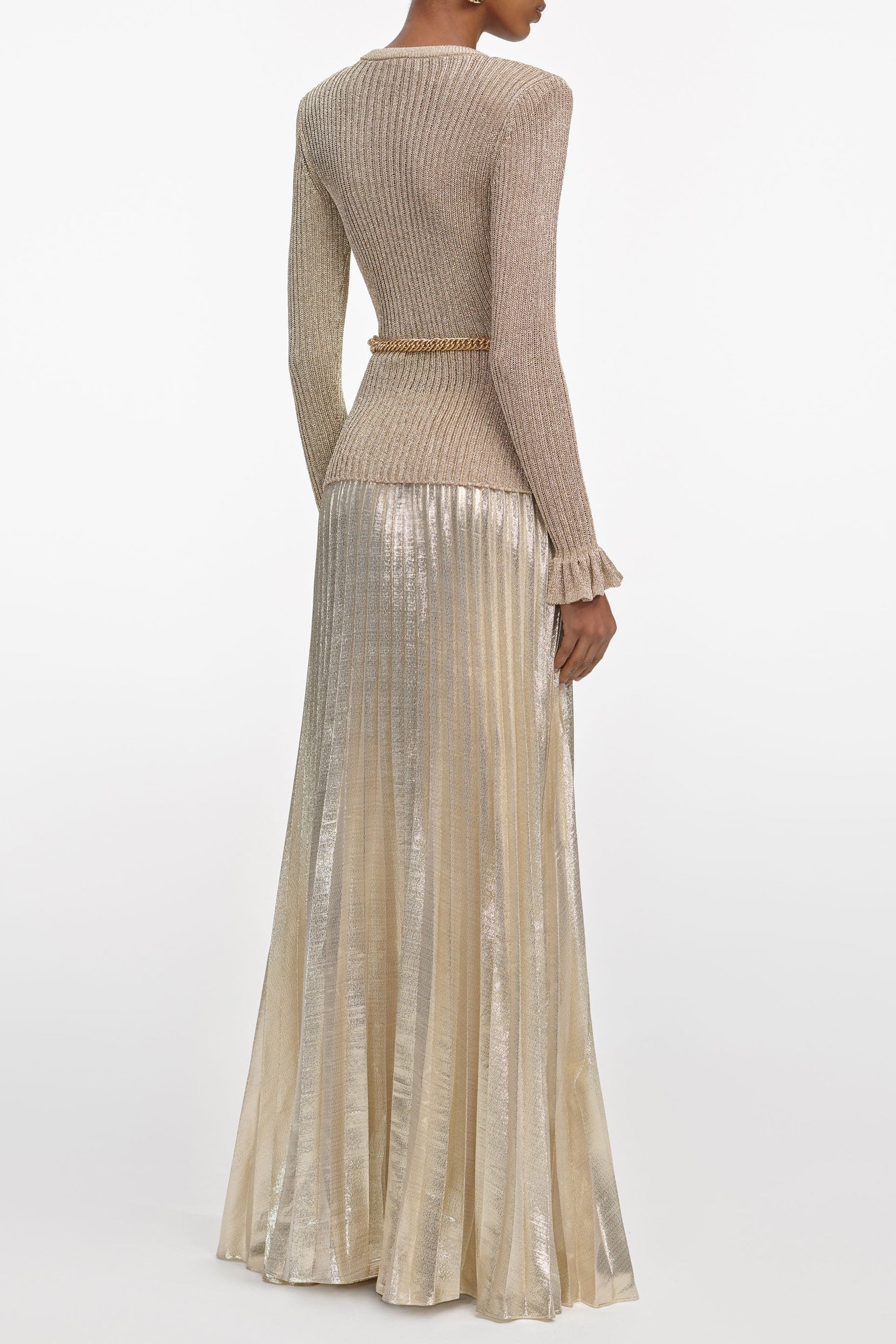 Gold Lurex Ribbed Knit Maxi Dress