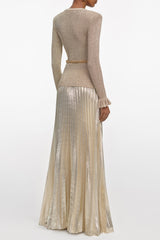 Gold Lurex Ribbed Knit Maxi Dress