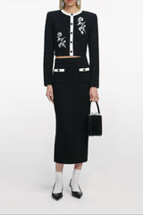 Black Textured Knit Midi Skirt