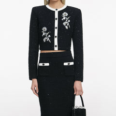 Black Floral Textured Knit Jacket