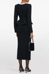 Black Floral Textured Knit Midi Dress