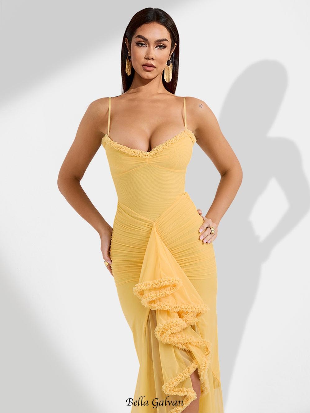 Yellow Ruffle Breathable Maxi Dress