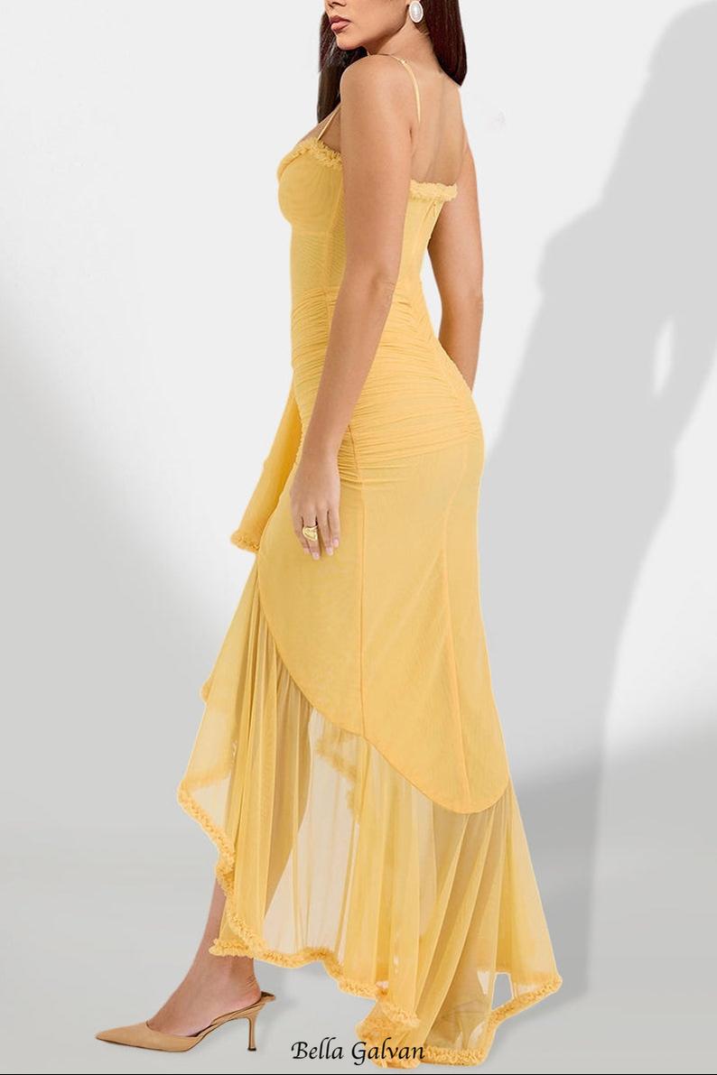 Yellow Ruffle Breathable Maxi Dress
