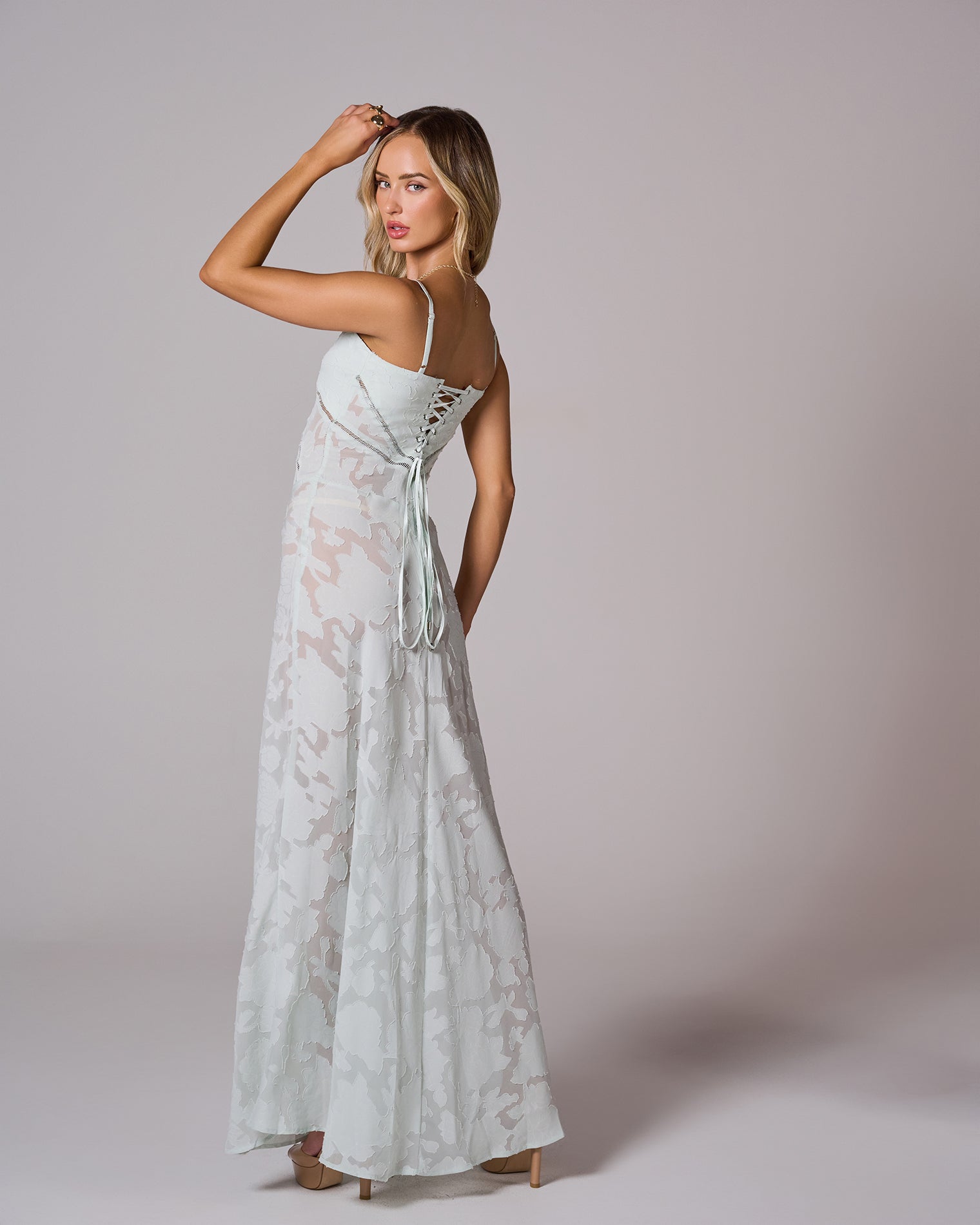 Floral Lace Back Maxi Dress -White
