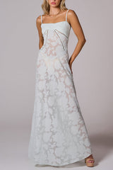 Floral Lace Back Maxi Dress -White