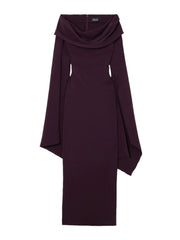 Off-The-Shoulder Crepe Maxi Dress in Burgundy