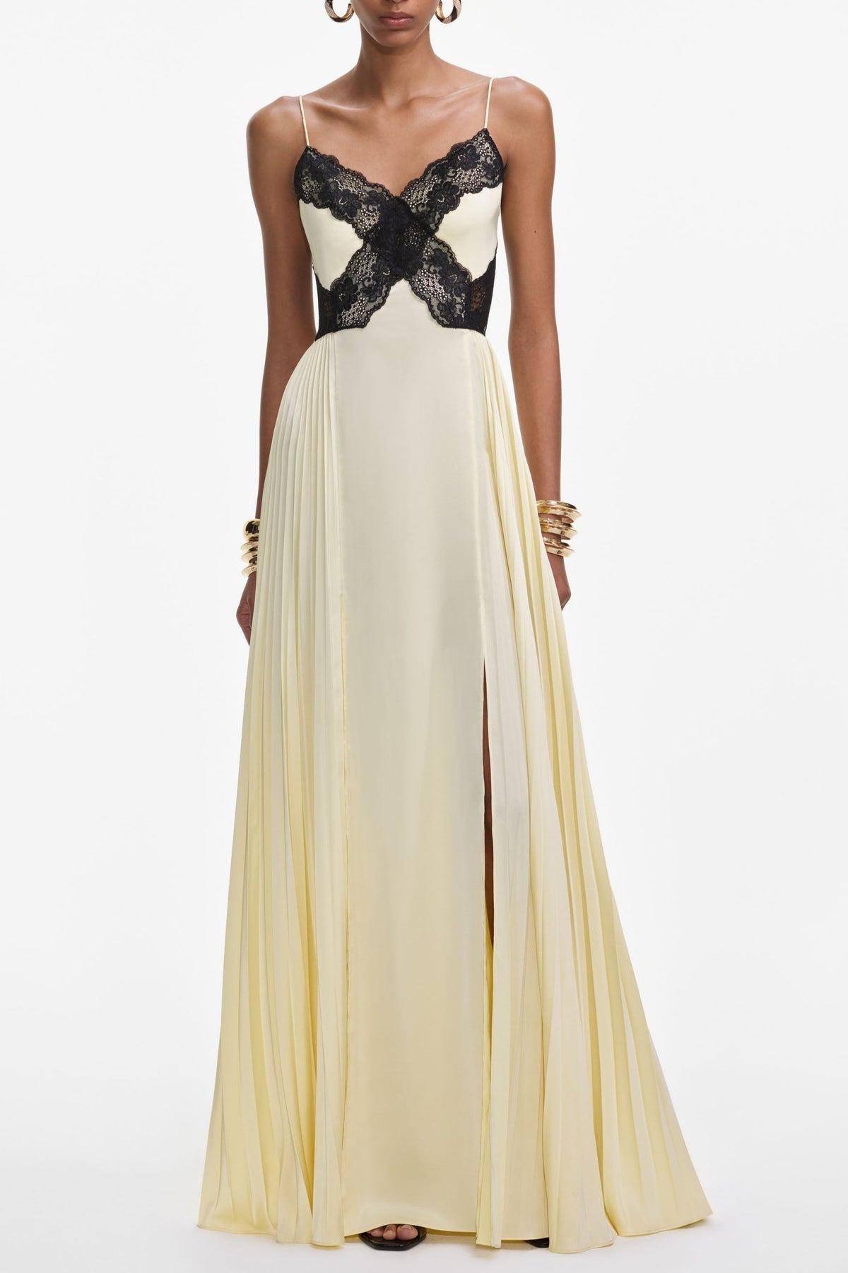 Yellow Satin Lace Maxi Dress