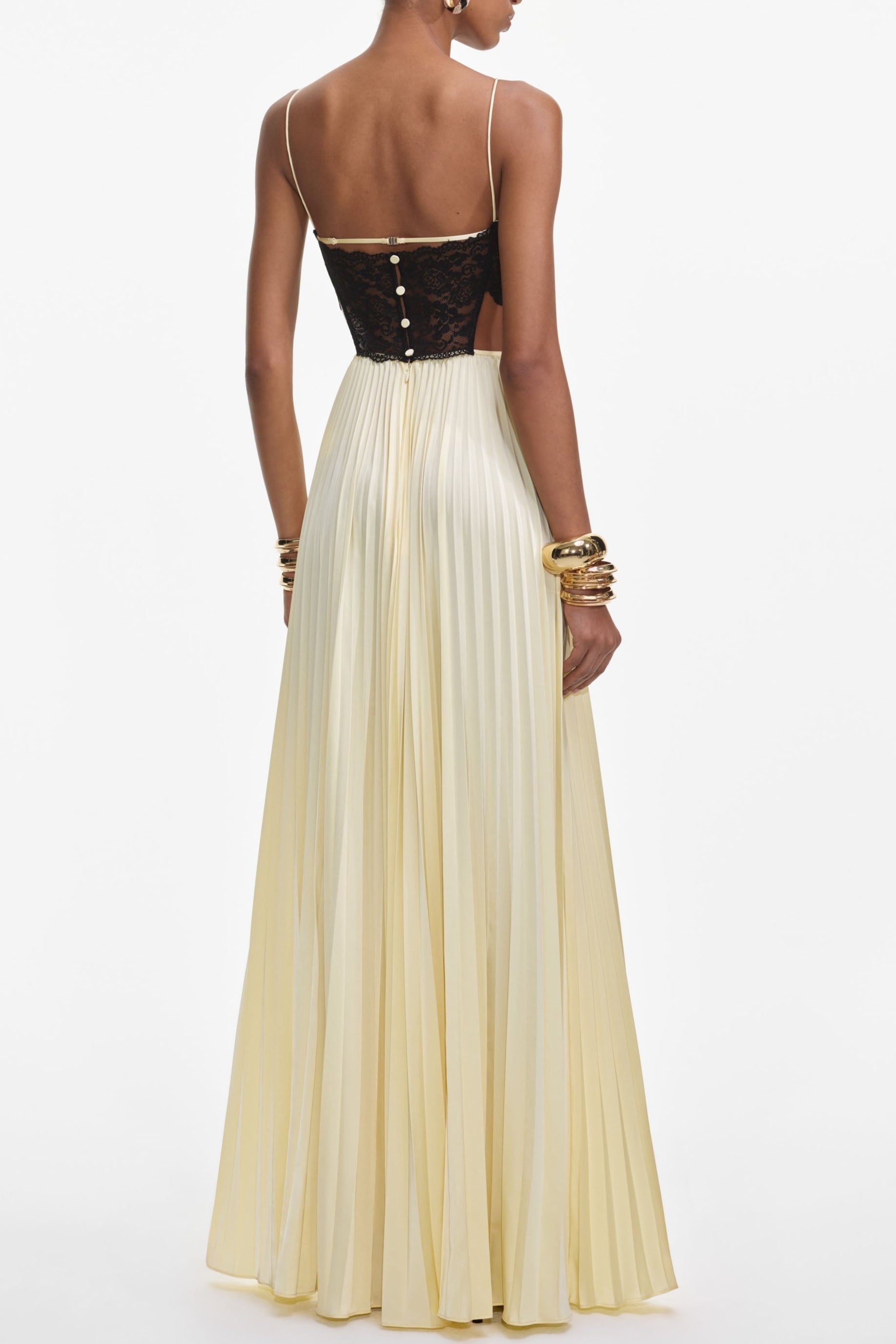 Yellow Satin Lace Maxi Dress