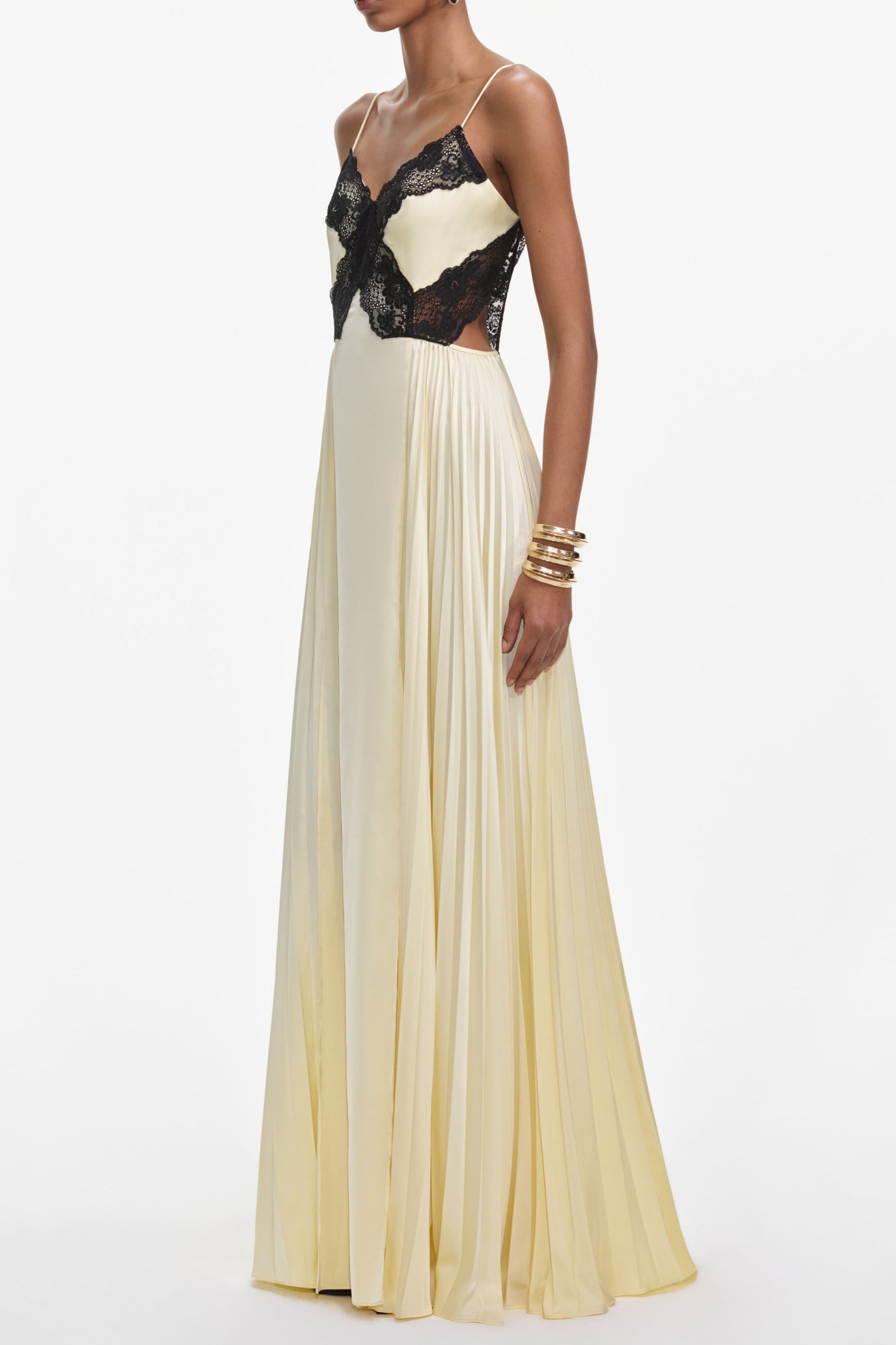 Yellow Satin Lace Maxi Dress