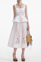 Cream Linen Peplum Midi Dress