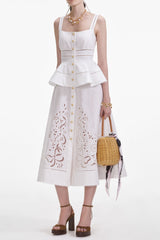 Cream Linen Peplum Midi Dress