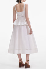 Cream Linen Peplum Midi Dress
