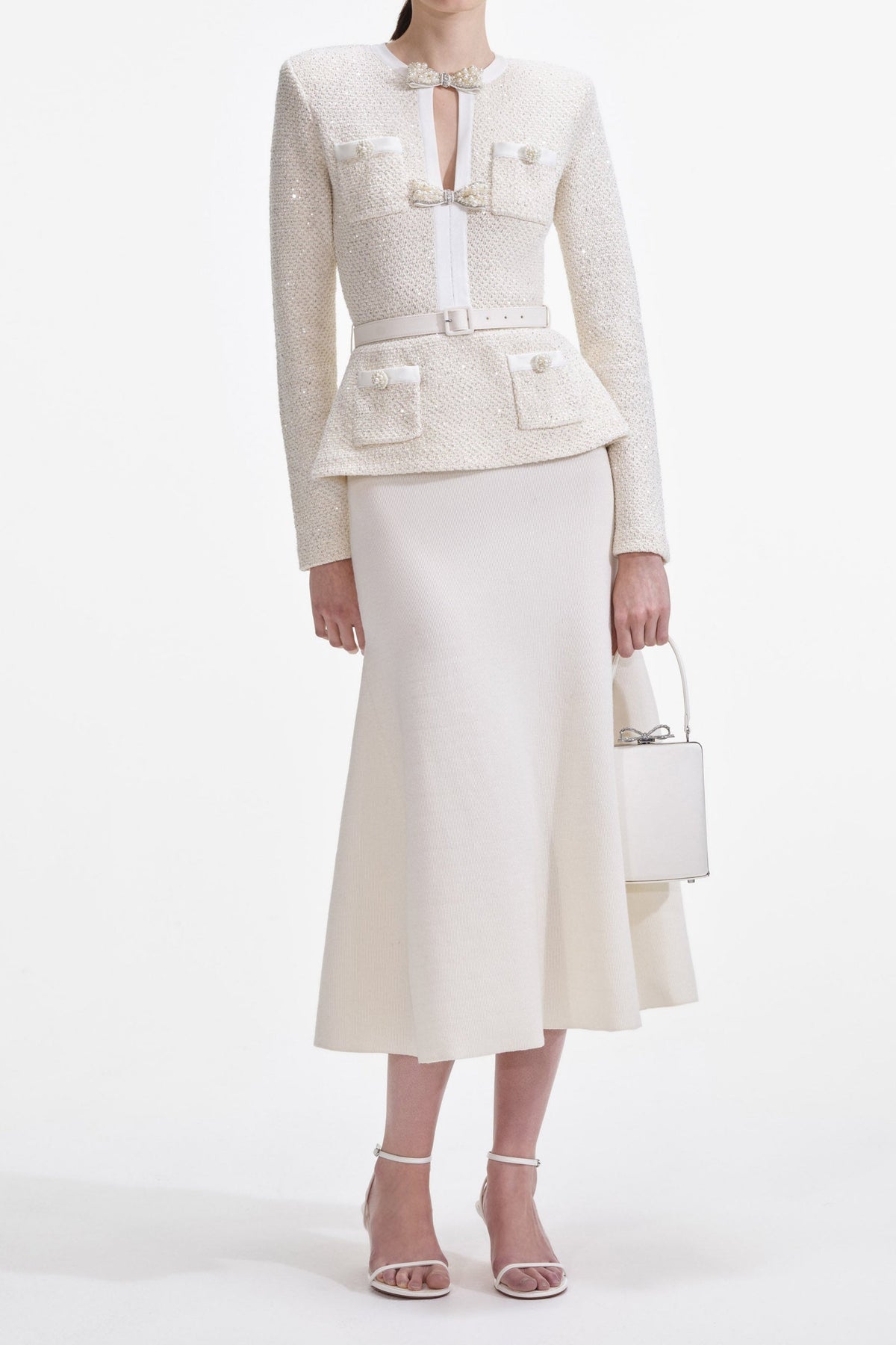 Cream Sequin Knit Midi Dress