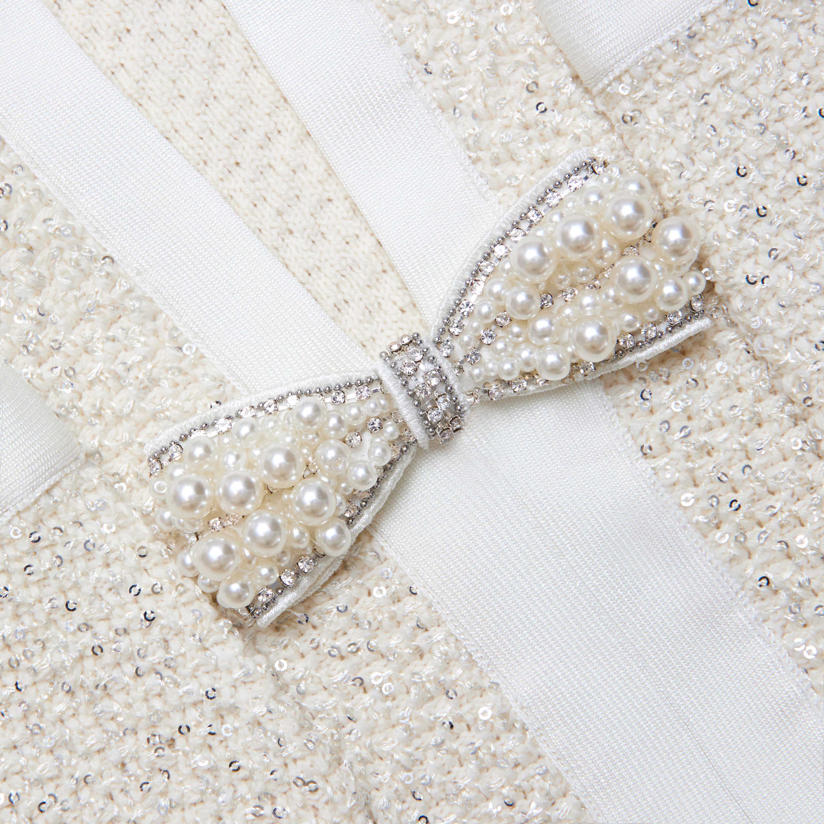 Cream Sequin Knit Midi Dress