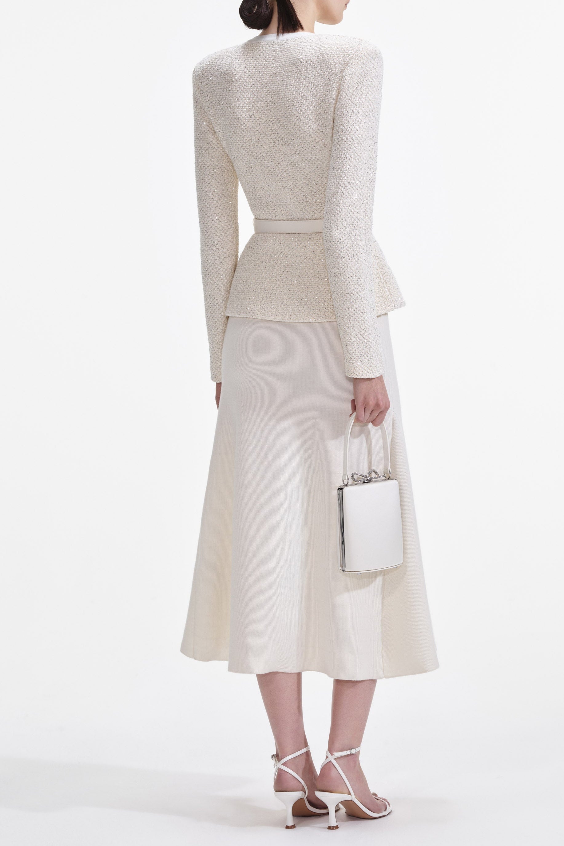 Cream Sequin Knit Midi Dress