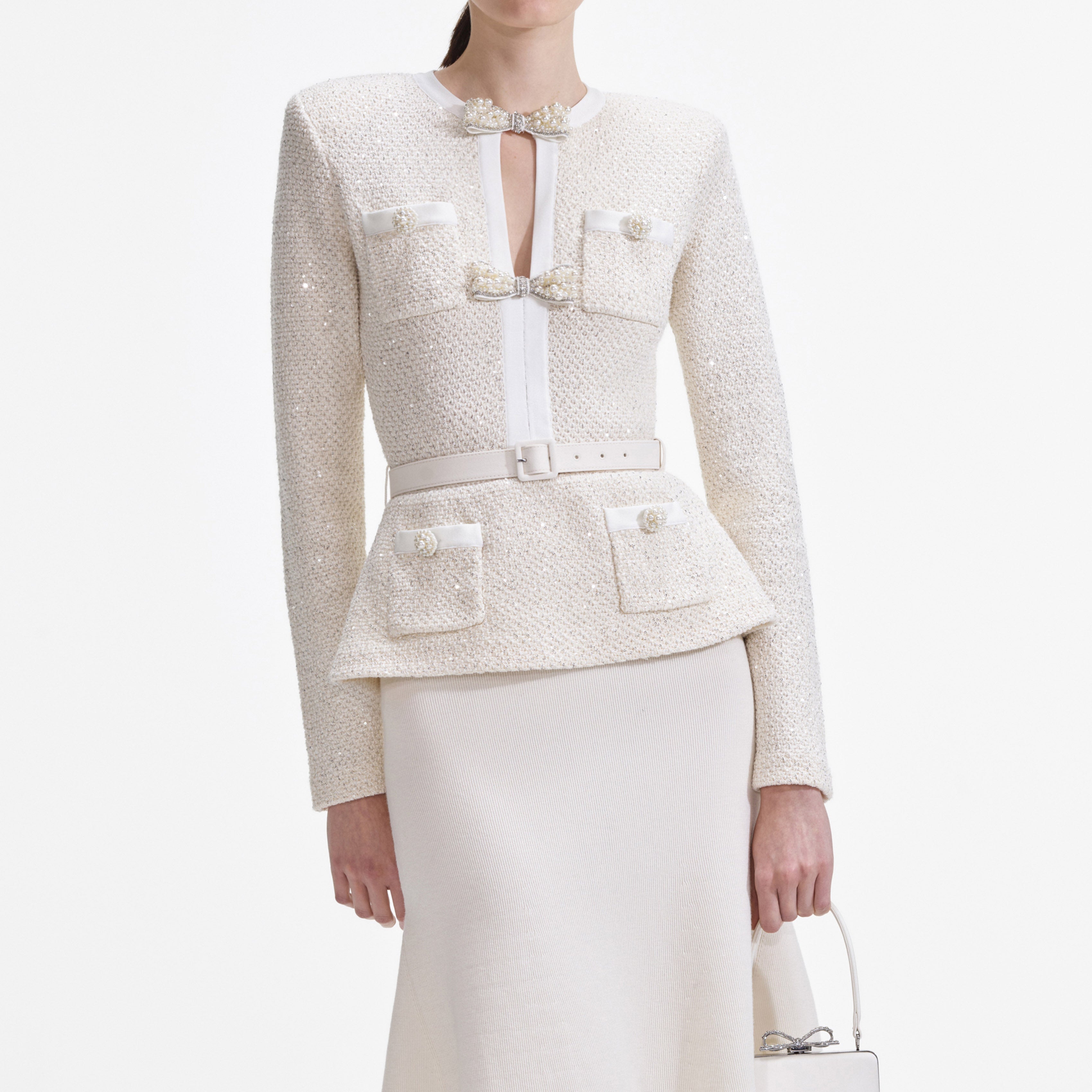 Cream Sequin Knit Midi Dress