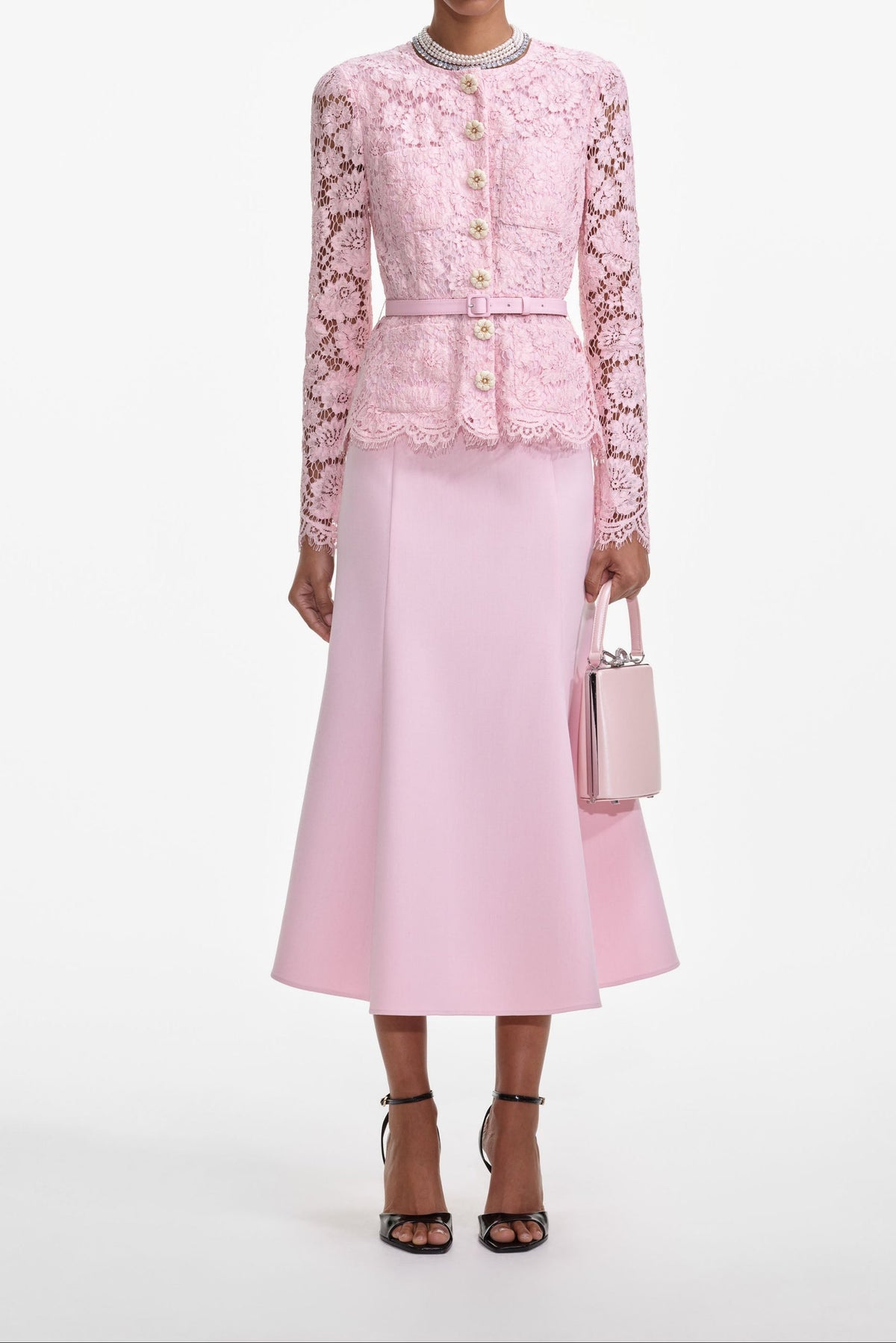 Pink Lace Midi Dress