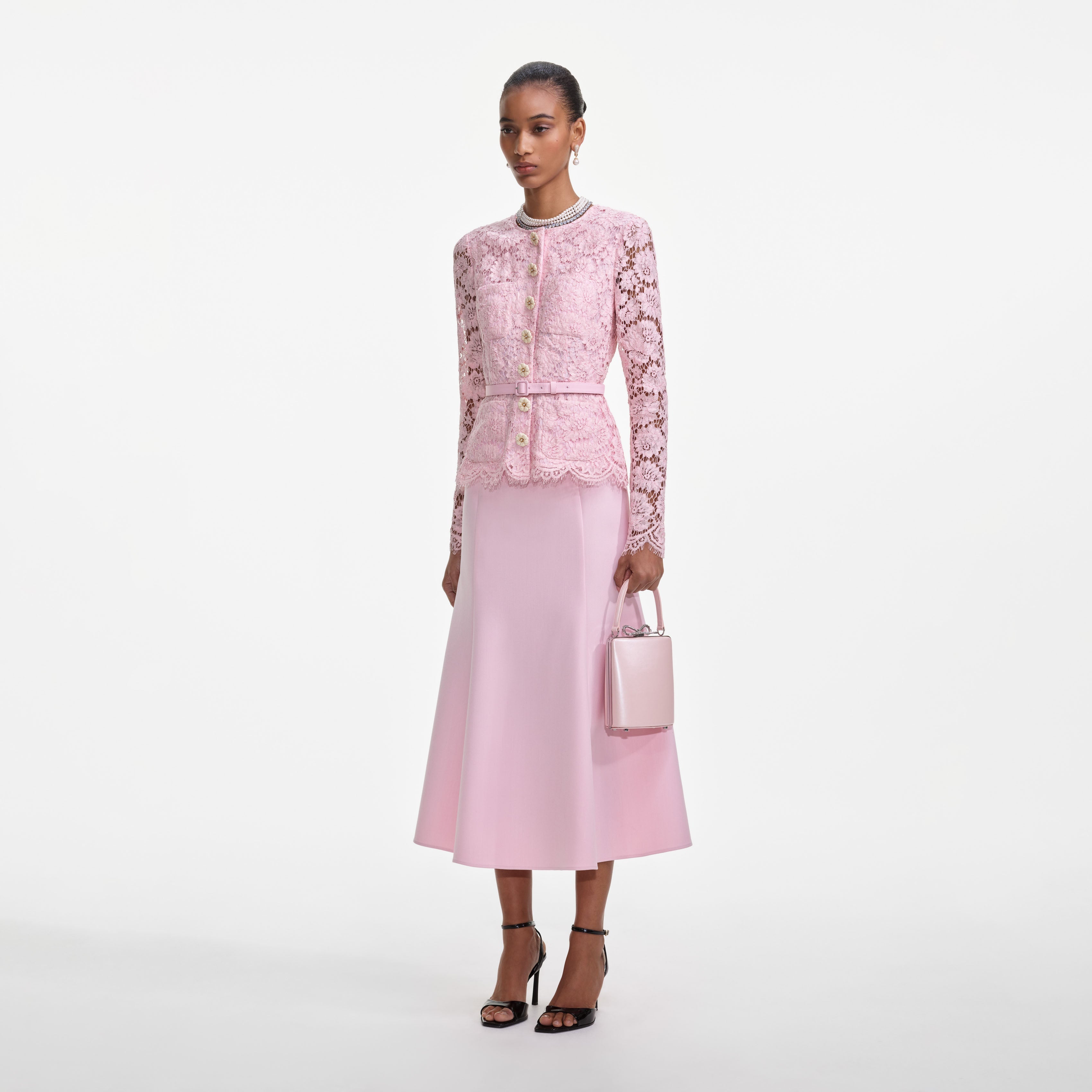 Pink Lace Midi Dress