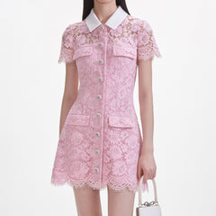 Pink Lace Collared Mini Dress