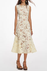 Yellow Lace Hollow Midi Dress