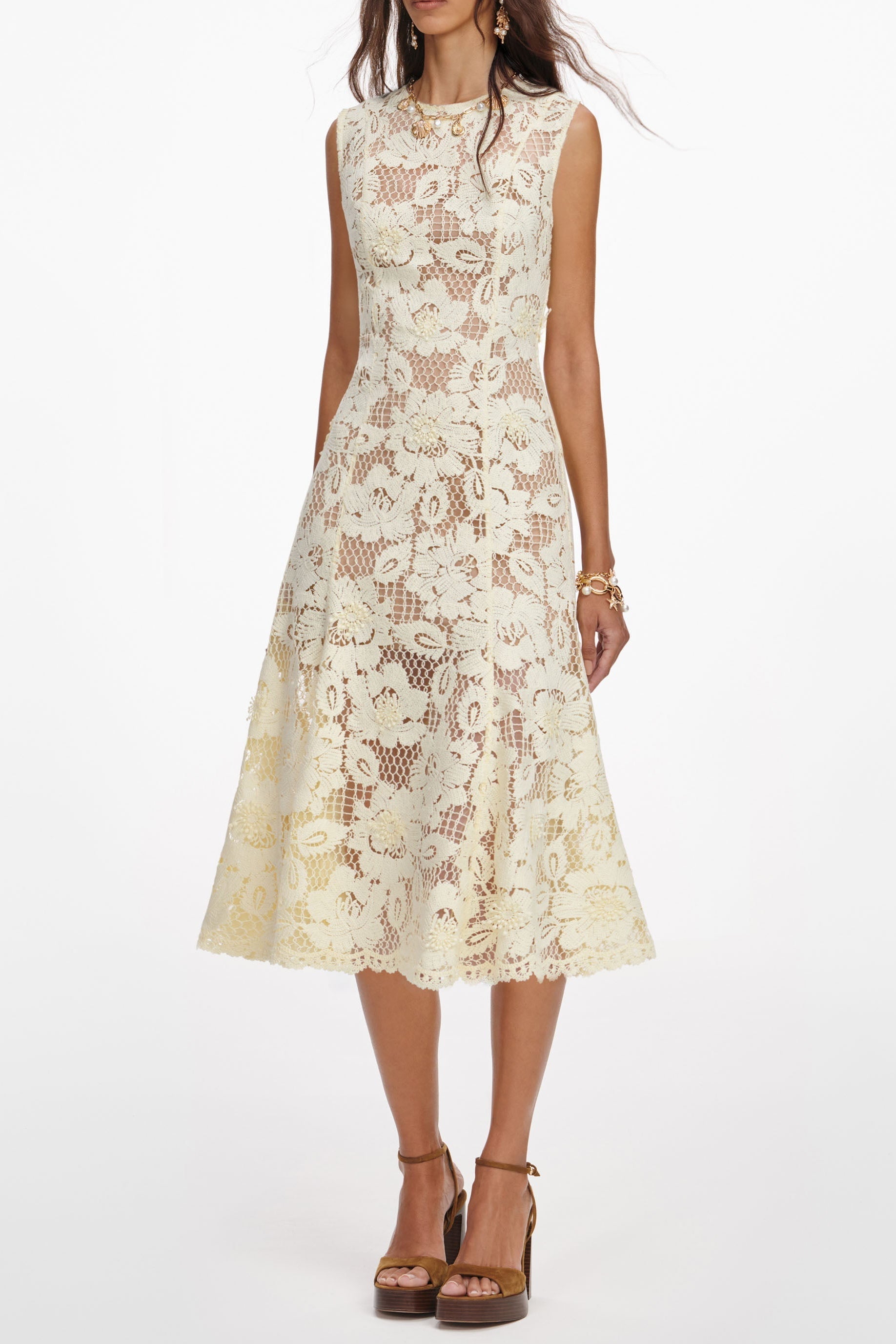 Yellow Lace Hollow Midi Dress