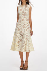 Yellow Lace Hollow Midi Dress