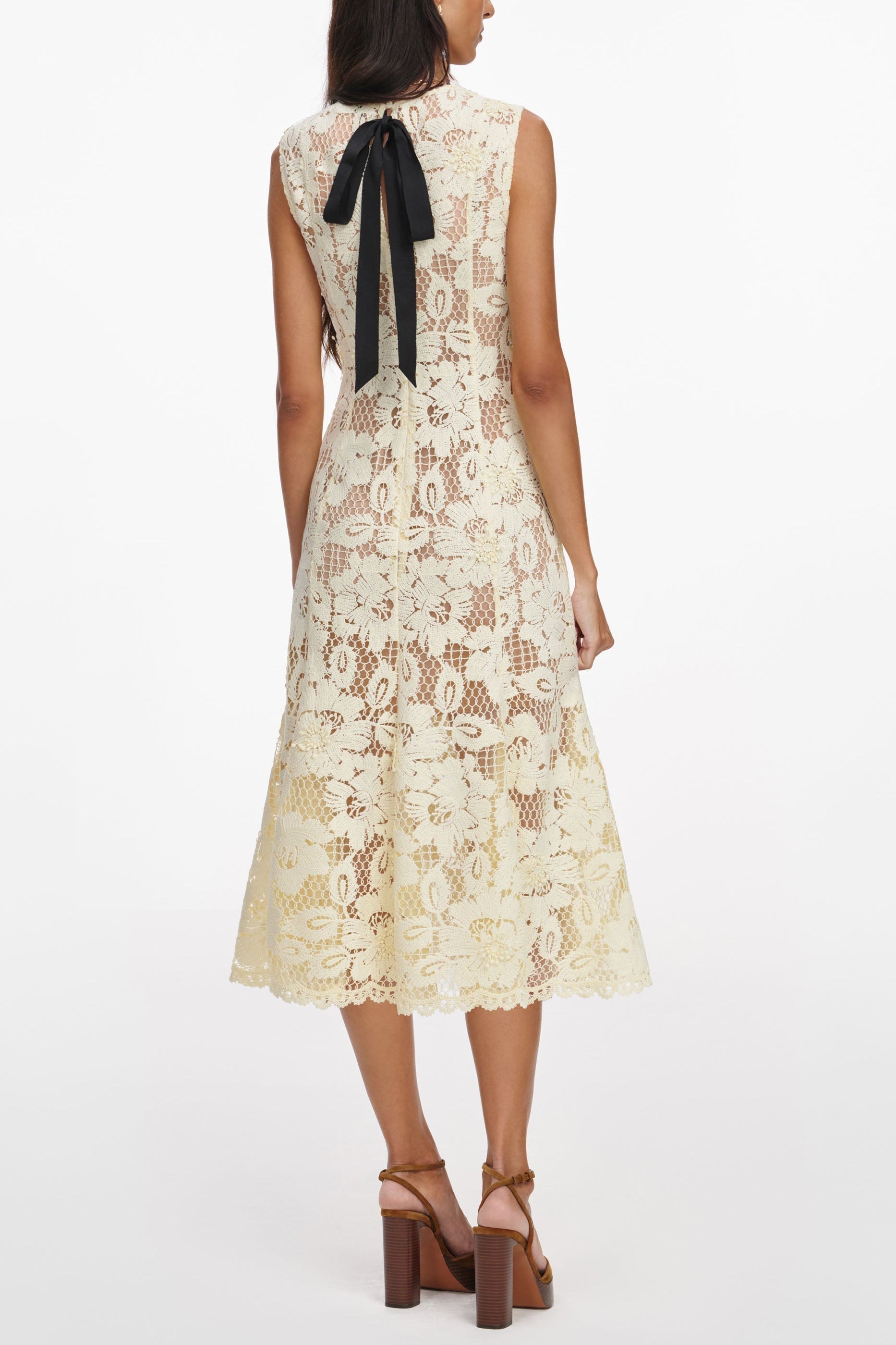 Yellow Lace Hollow Midi Dress