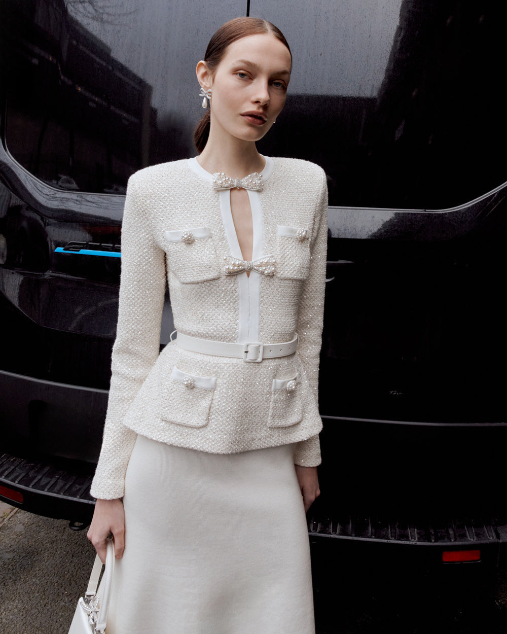 Cream Sequin Knit Midi Dress