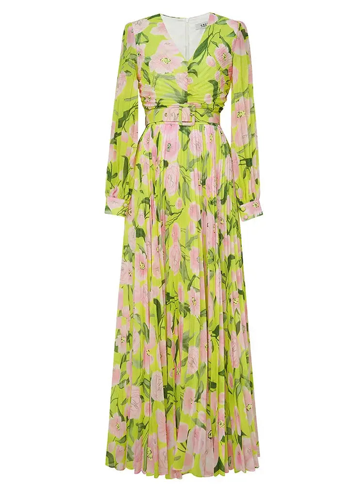 Floral Print Lantern Sleeve Maxi Dress in Yellow