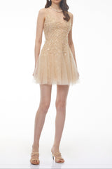 Neutral Mini Dress with 3D Petals