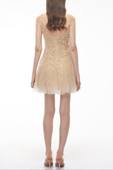 Neutral Mini Dress with 3D Petals