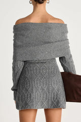 Off Shoulder Knit Mini Dress - Grey