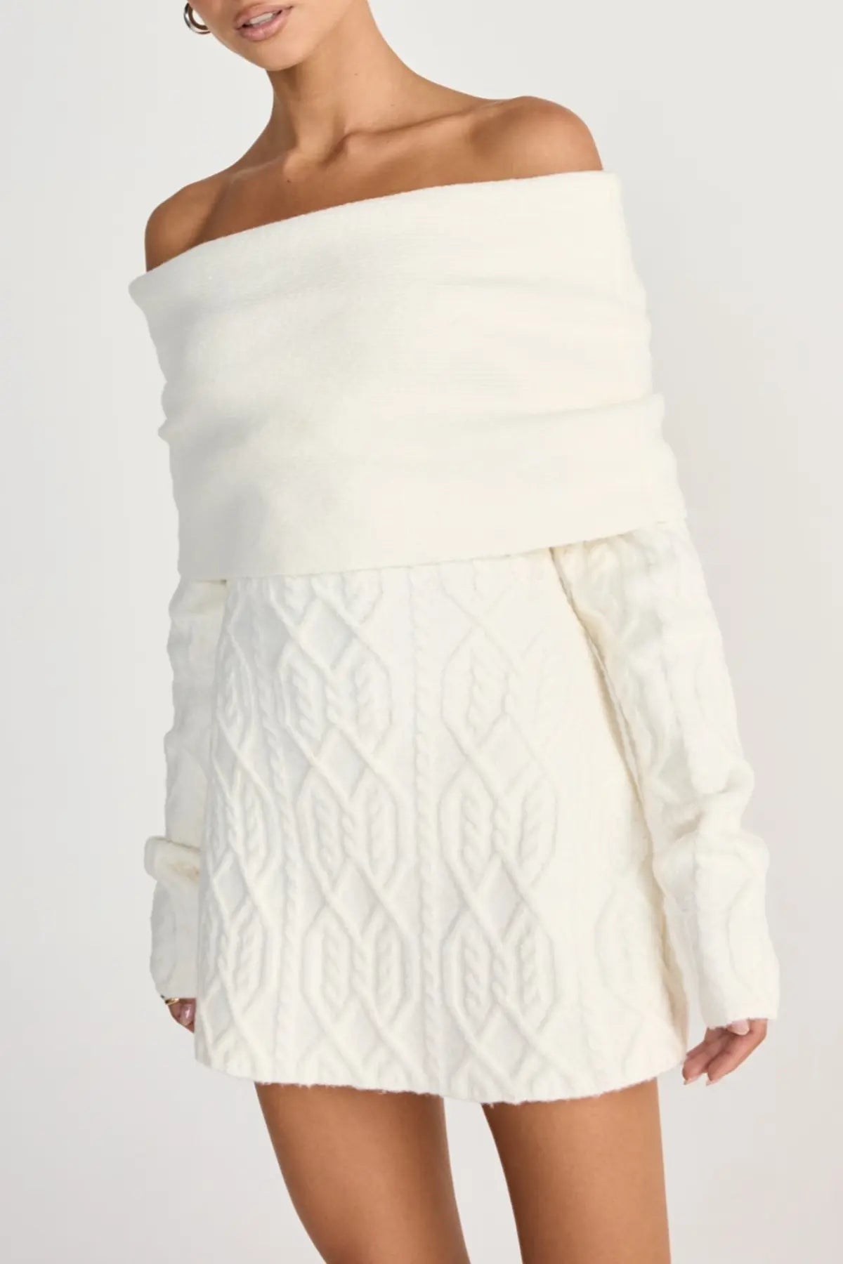 Off Shoulder Knit Mini Dress - White