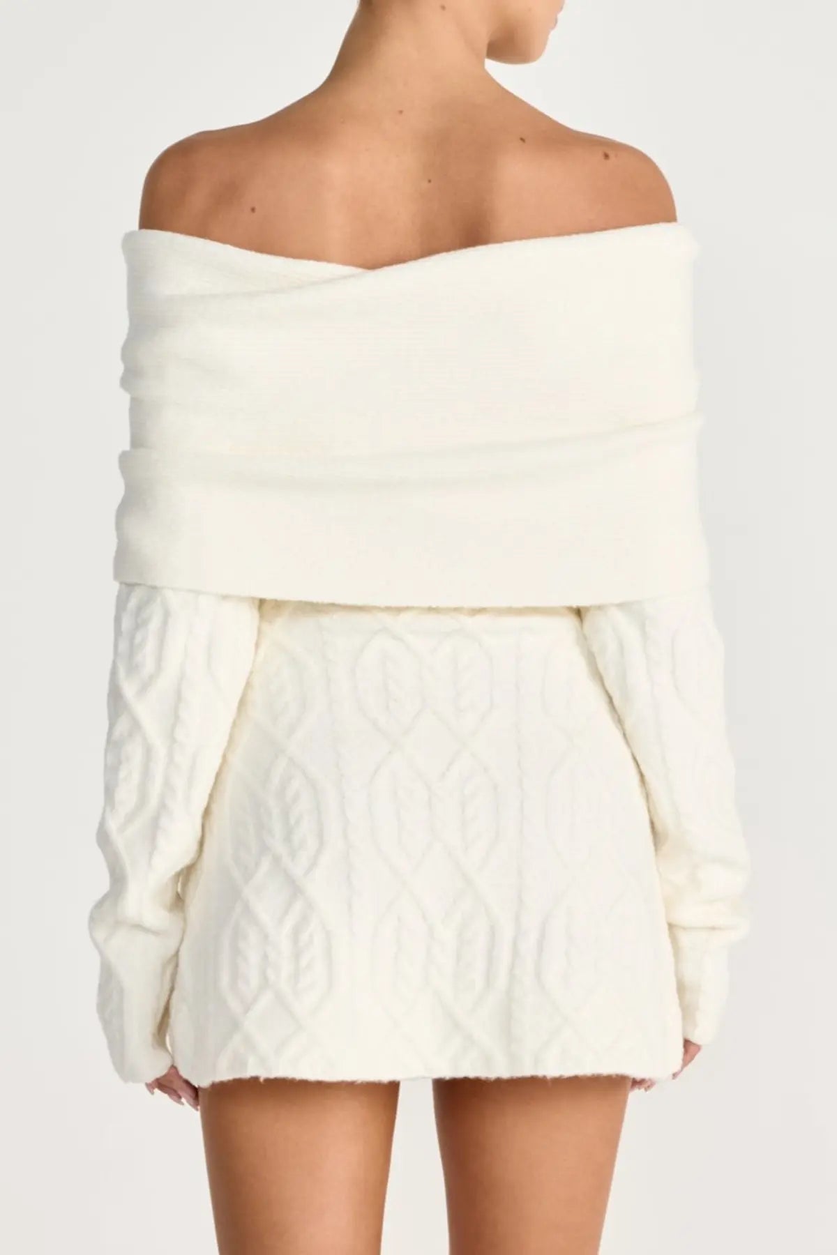 Off Shoulder Knit Mini Dress - White