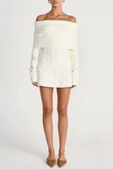 Off Shoulder Knit Mini Dress - White