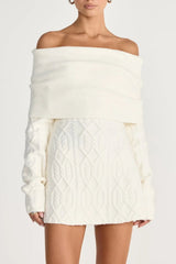 Off Shoulder Knit Mini Dress - White