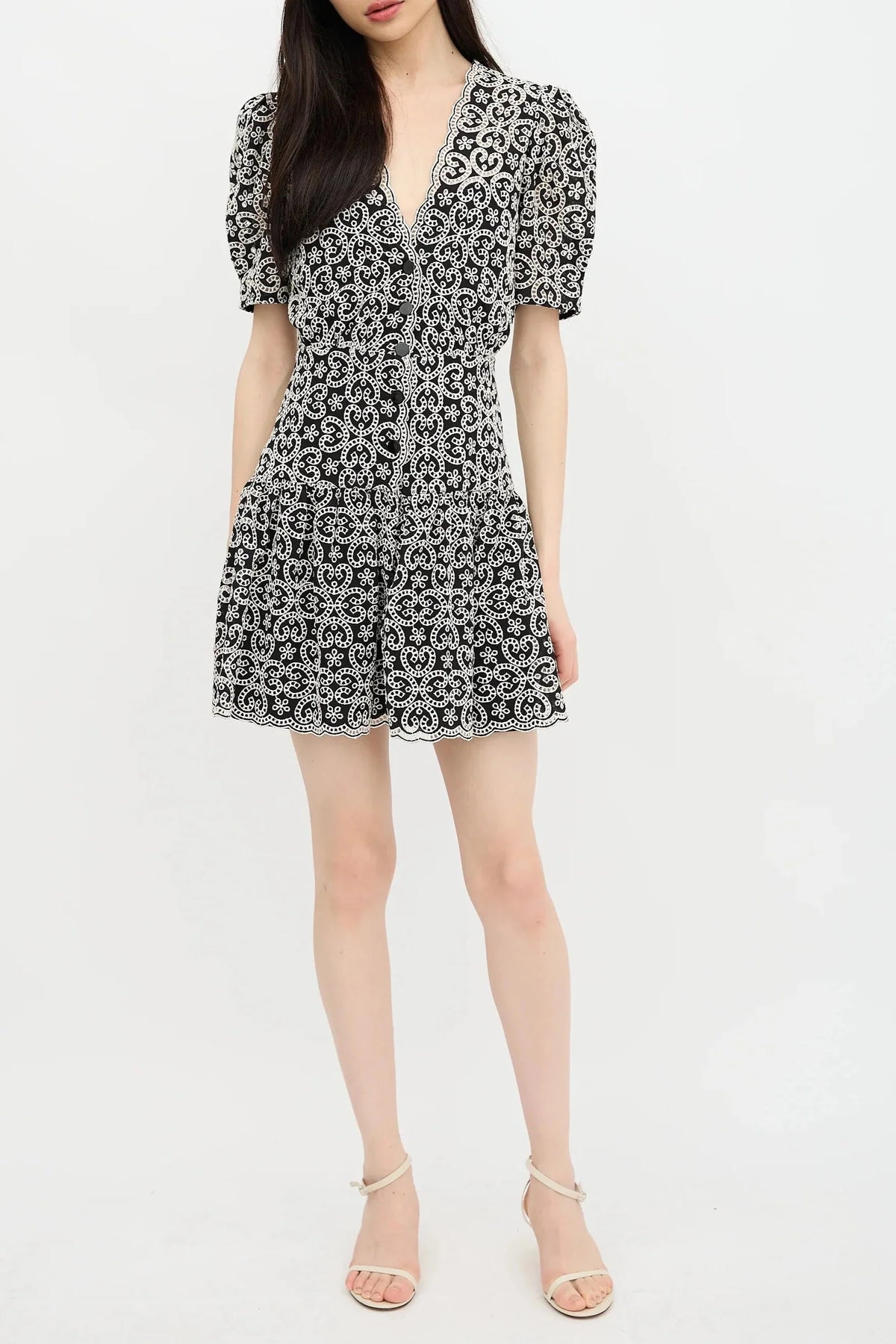Black V-Neckline Guipure Mini Dress