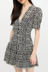 Black V-Neckline Guipure Mini Dress