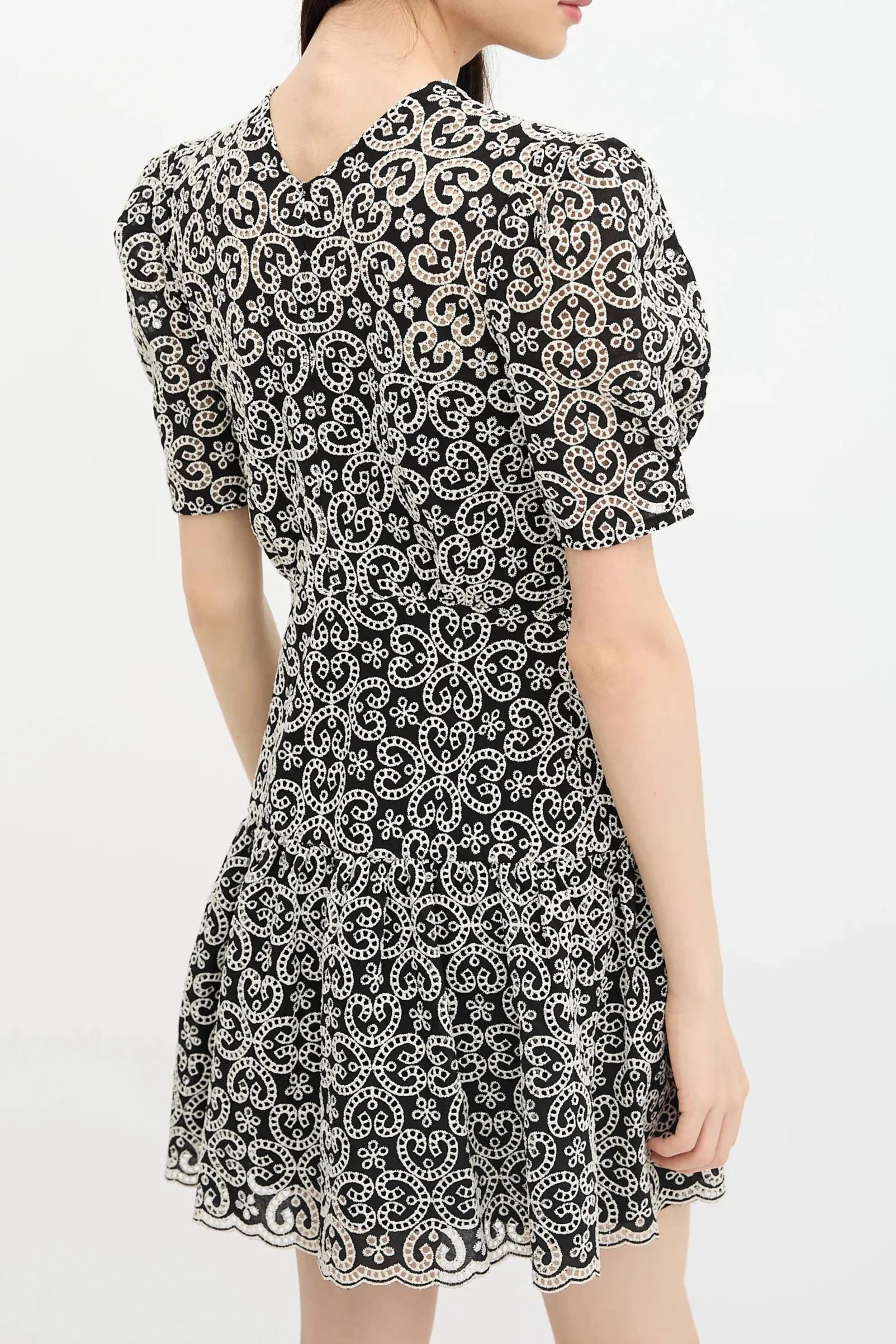 Black V-Neckline Guipure Mini Dress