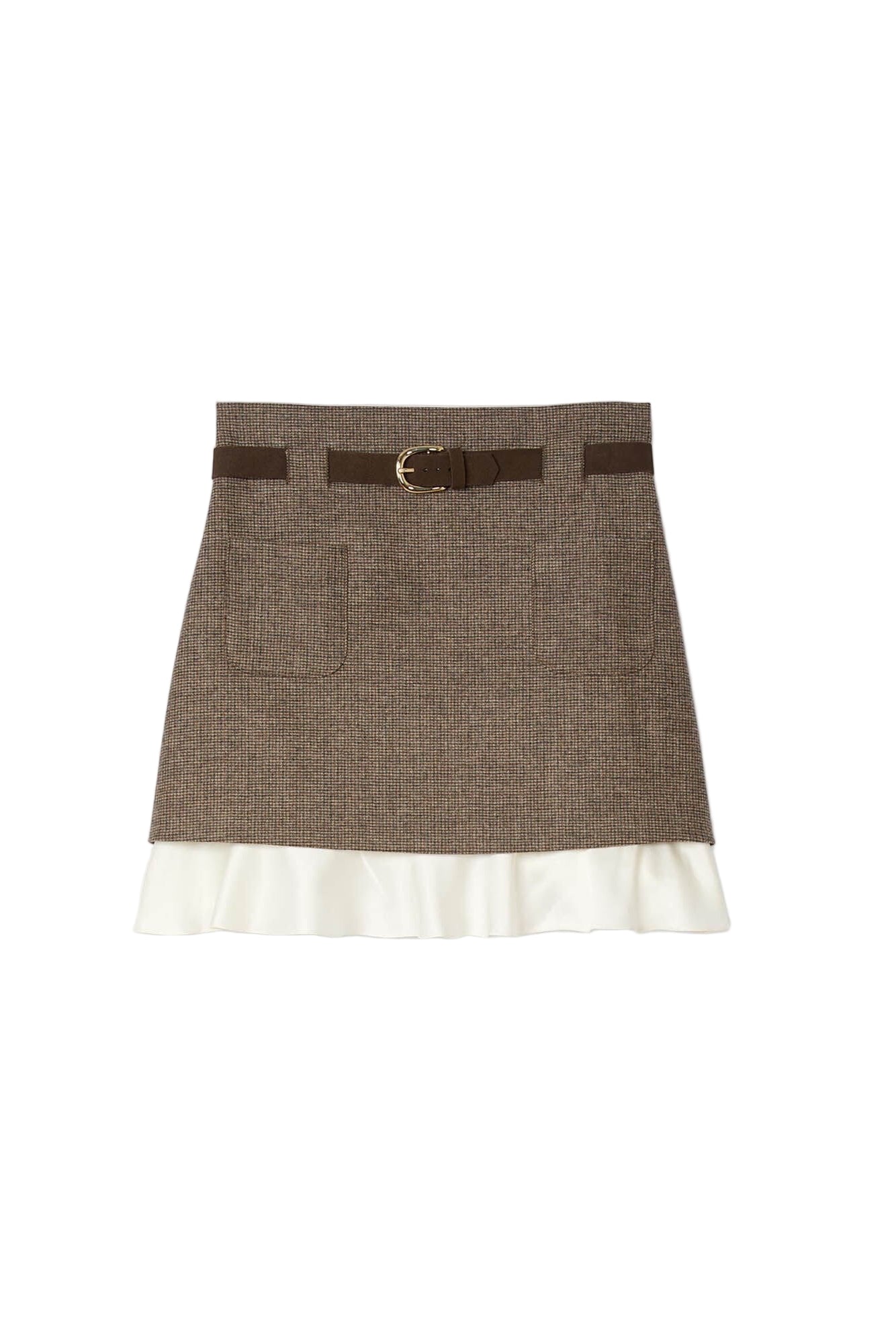 Mini Skirt with Frill With Belt in Brown