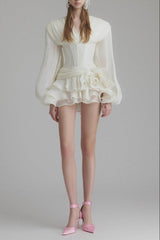 Flower Coastal Mini Dress In Ivory