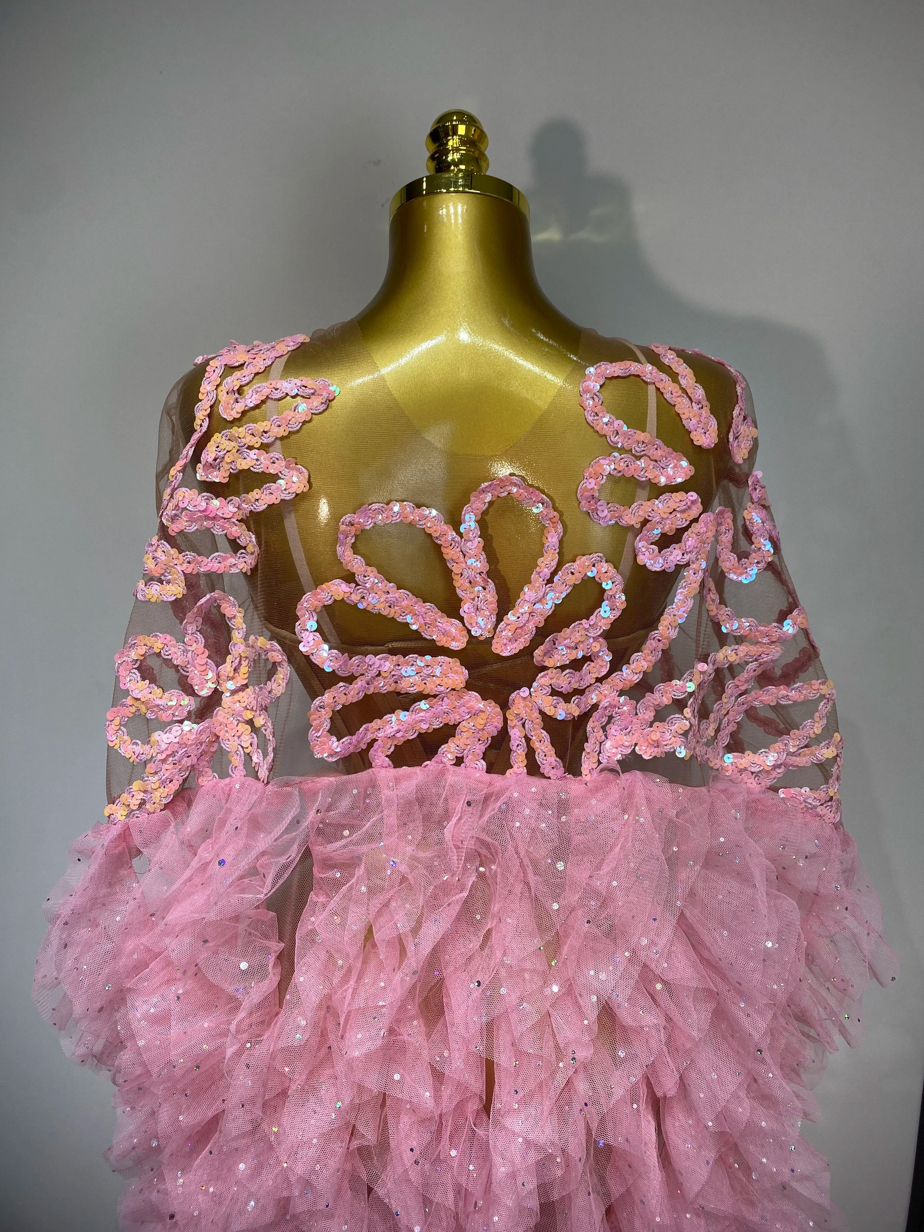 Mesh See Through Maxi Dress In Pink