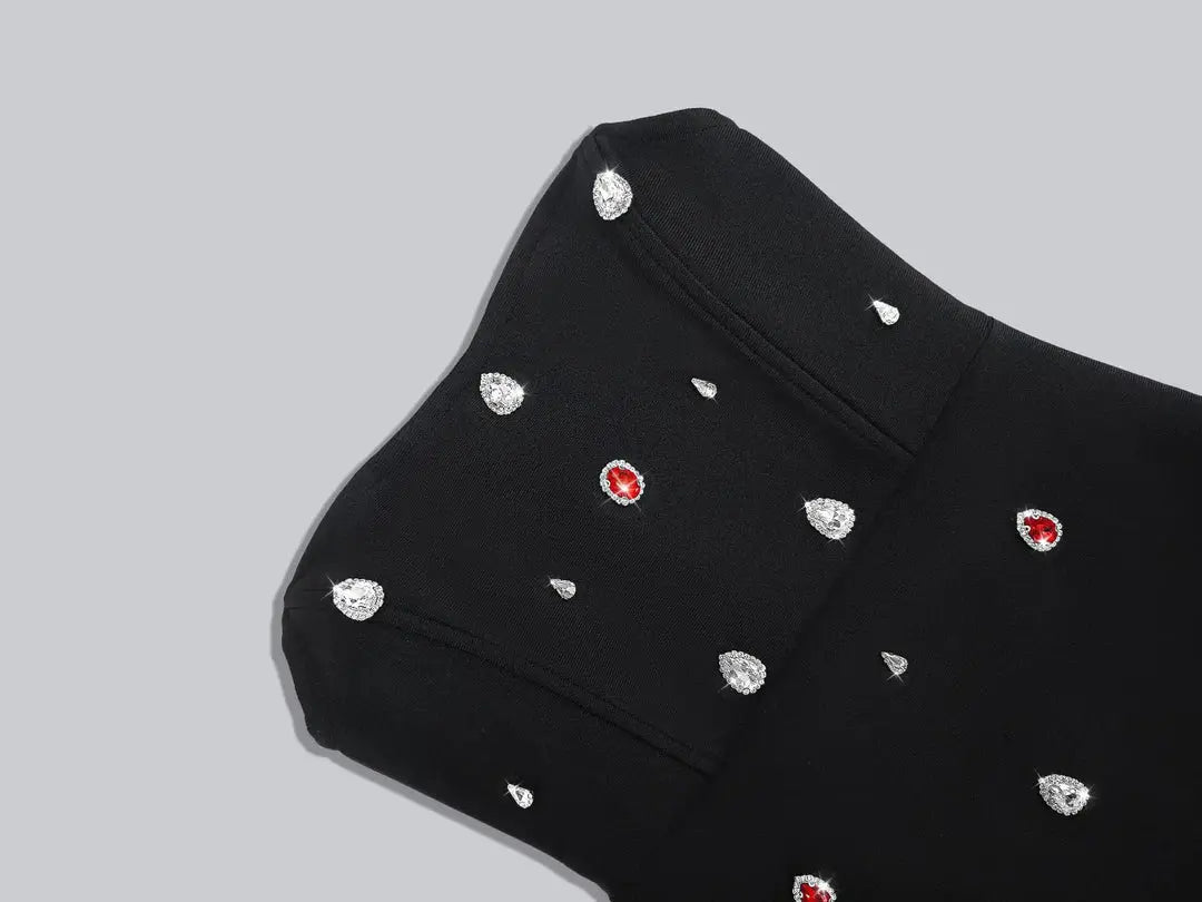 Sequin Black Bandage Mini Dress with Diamond Embellishments