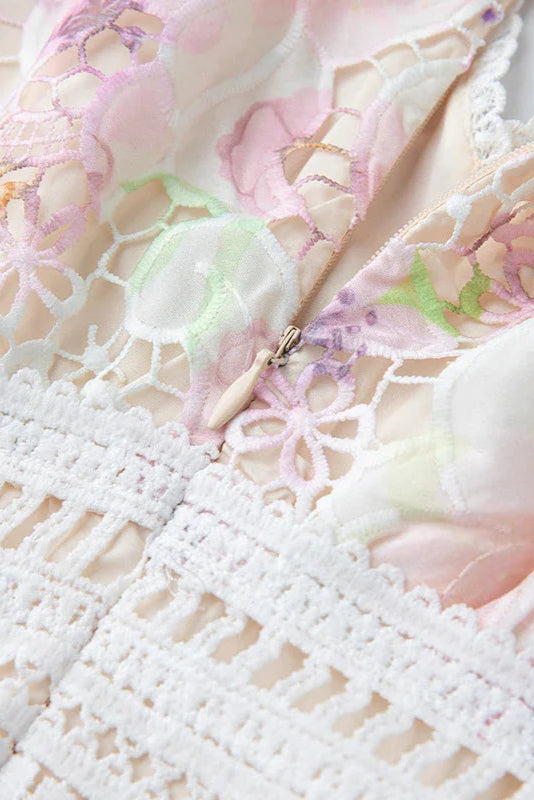 Sleeve High Waist Slim Fit Floral Lace Dress