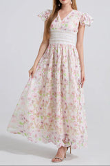 Sleeve High Waist Slim Fit Floral Lace Dress